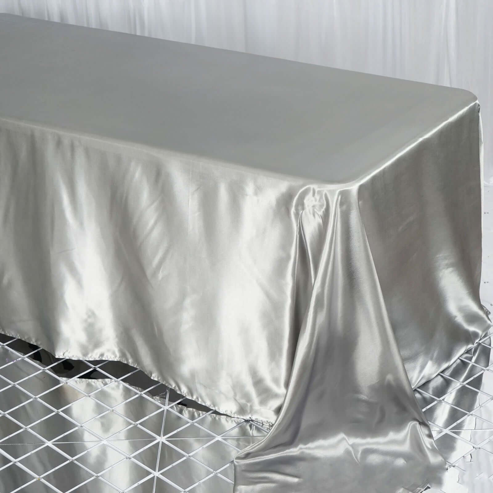Satin Rectangular 90"x132" Tablecloth Silver - Seamless Table Cover