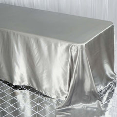 Satin Rectangular 90"x132" Tablecloth Silver - Seamless Table Cover