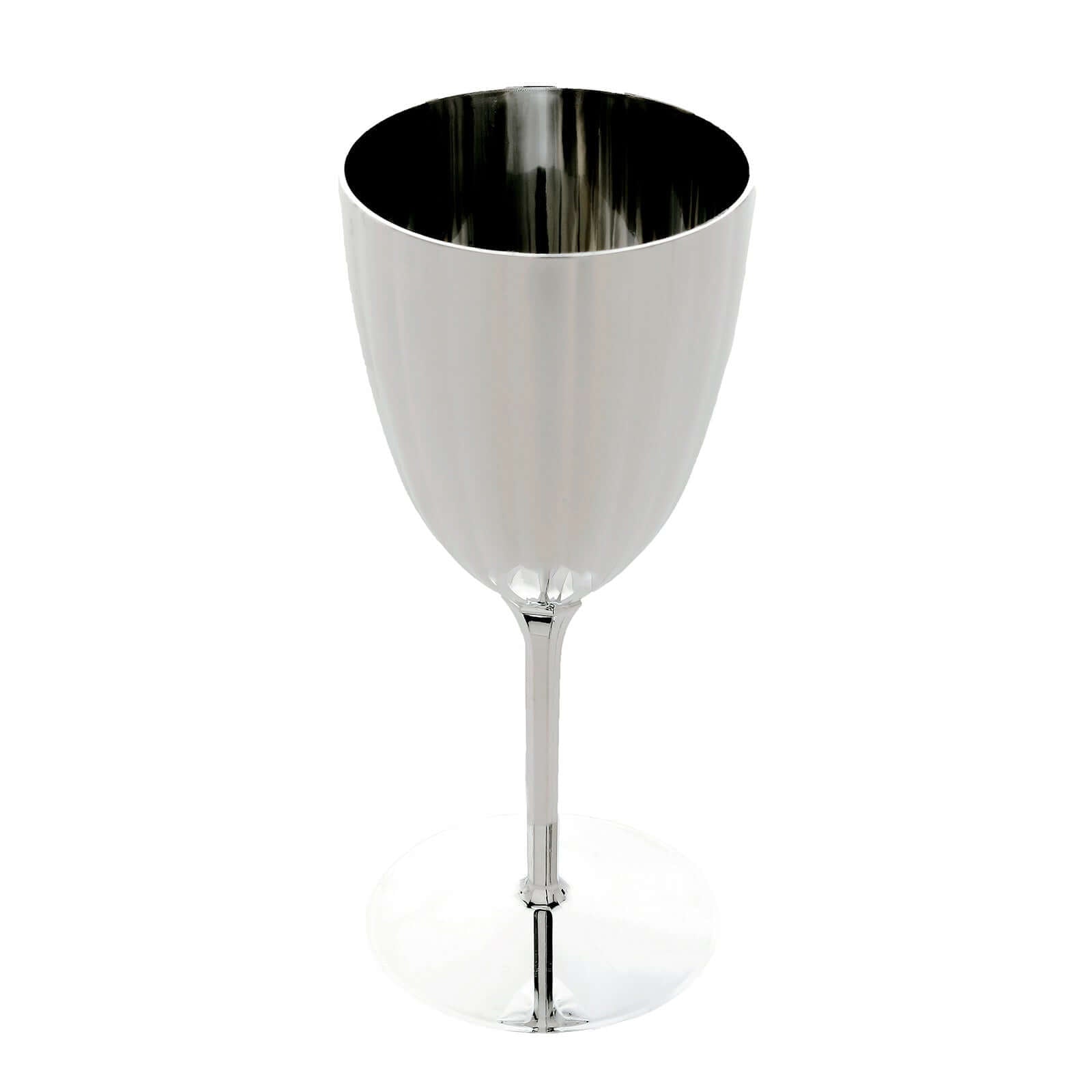 6-Pack Plastic Wine Glasses in Metallic Silver - Classy Disposable Goblets for Parties, Receptions & Banquets 8oz