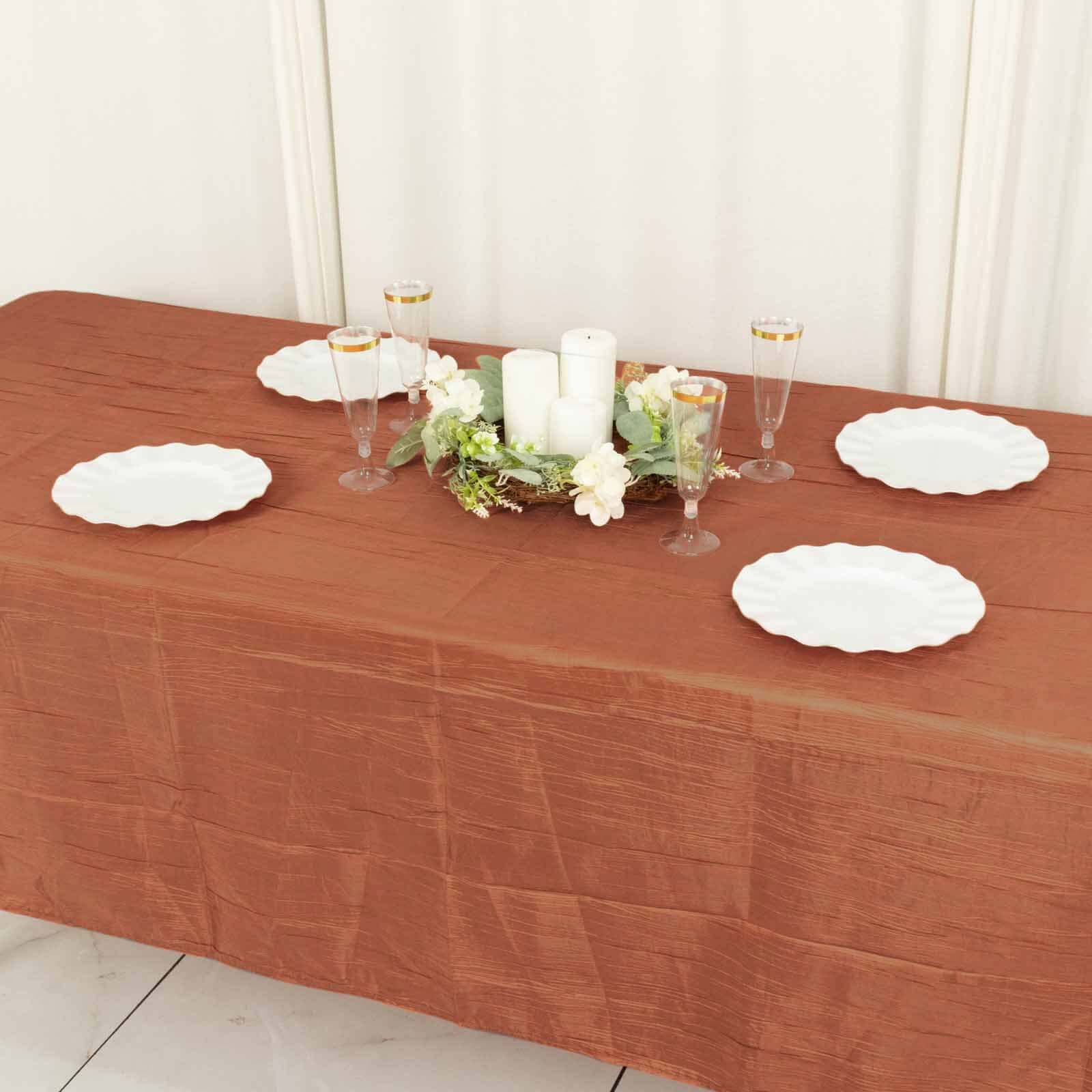 Taffeta 60"x102" Rectangle Tablecloth Terracotta (Rust) - Accordion Crinkle Table Cover