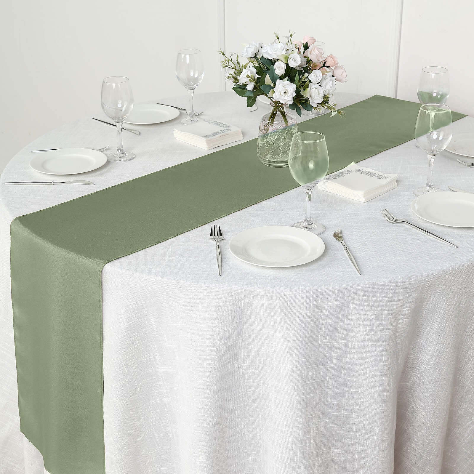 Polyester 12"x108" Table Runner Dusty Sage Green - Durable & Wrinkle-Resistant Table Decor