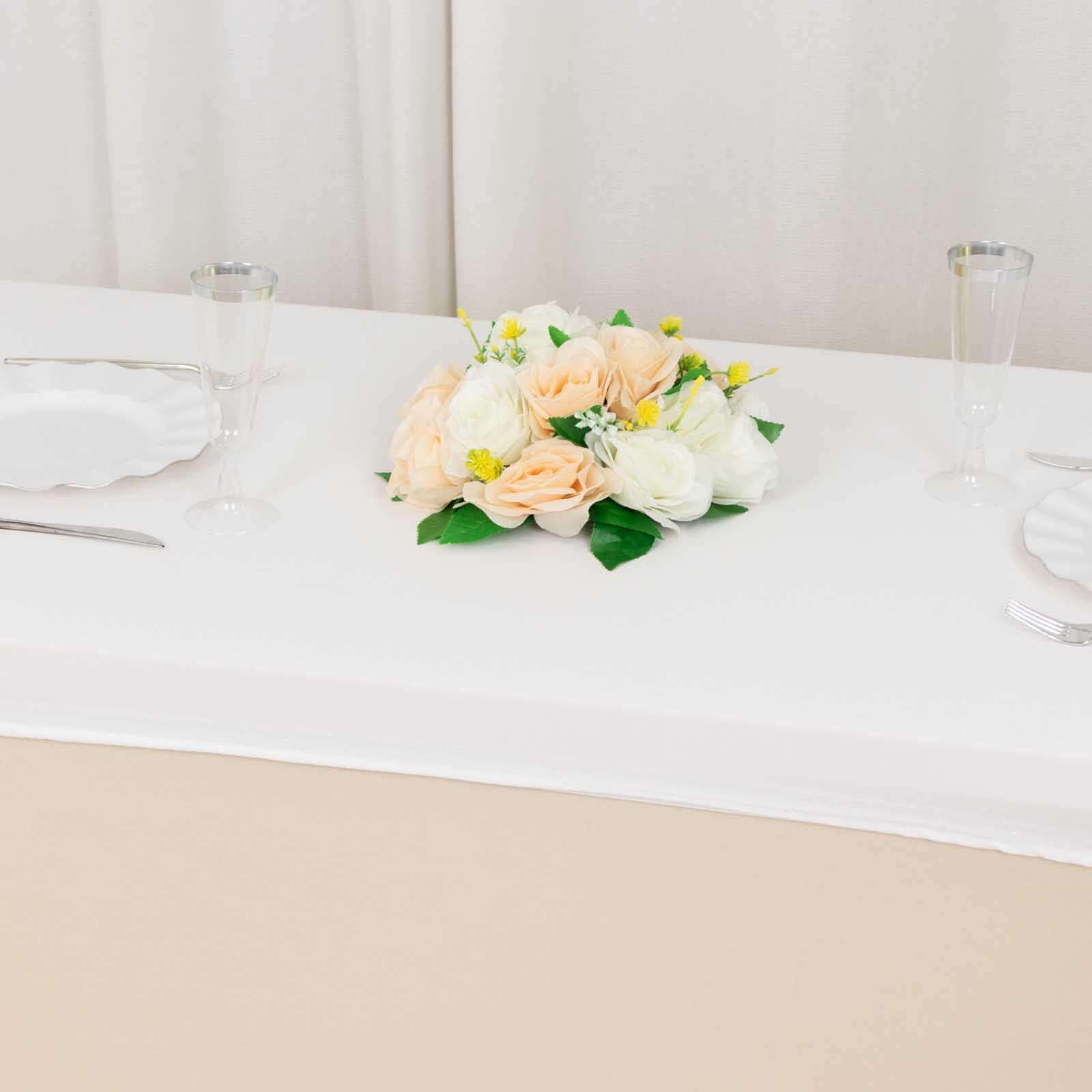 Stretch Spandex 48"x30" Rectangle Tablecloth Top Cover White - Durable Form-Fitting Table Cover for Events & Presentations