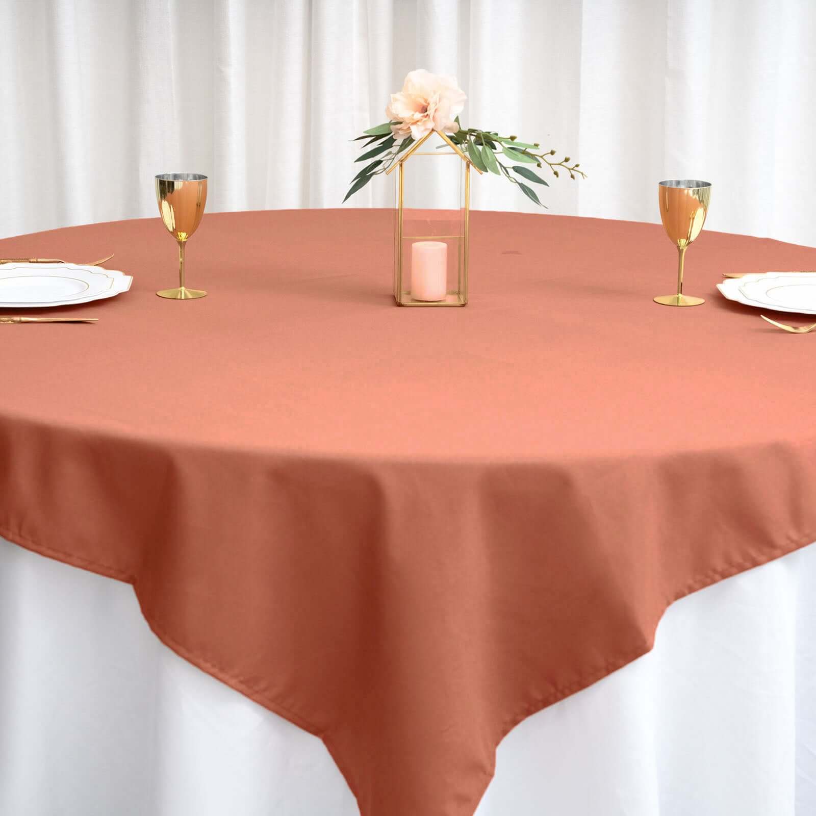 Polyester Square 70"x70" Tablecloth Terracotta (Rust) - Wrinkle-Resistant & Durable Table Cover