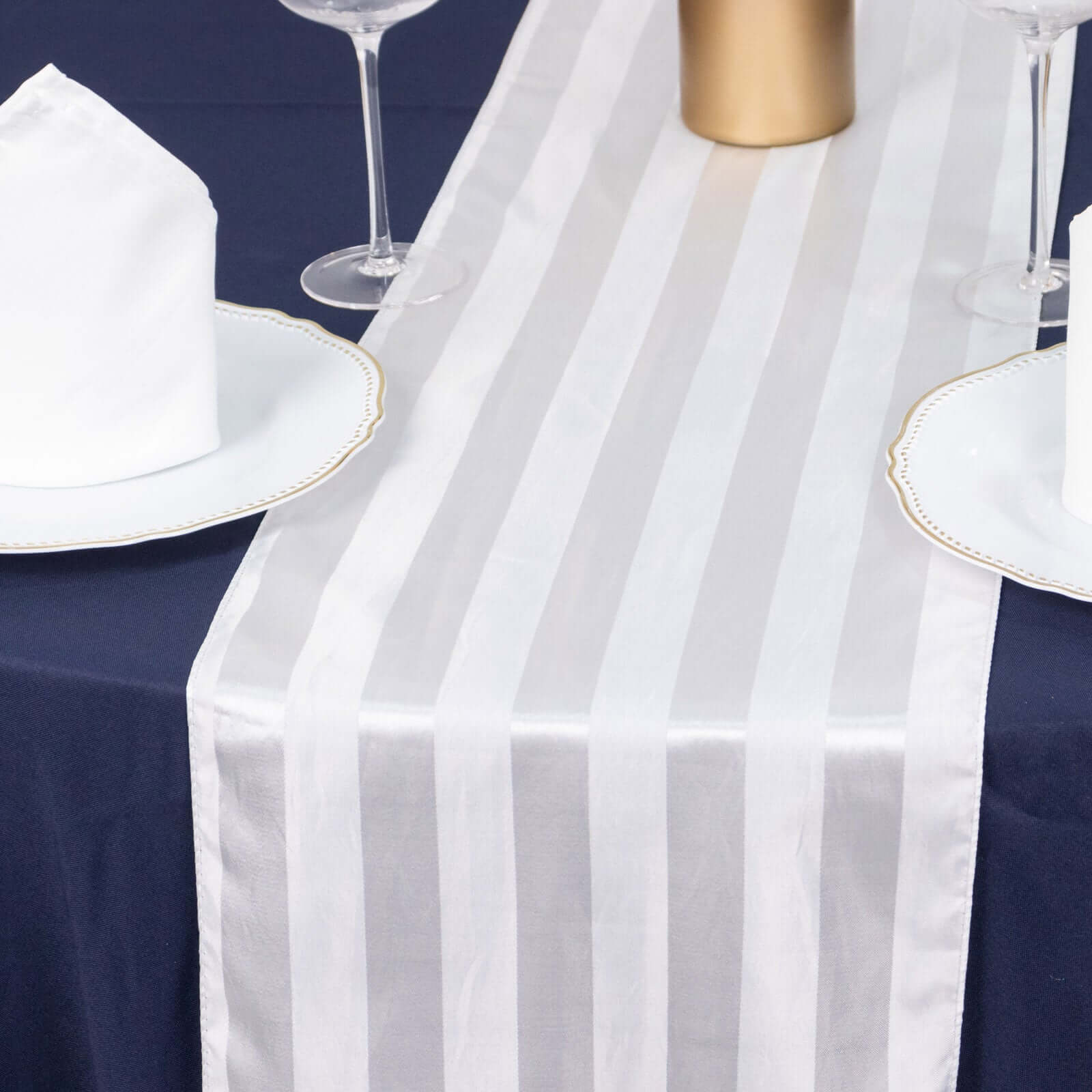 Satin 12"x108" Table Runner White - Stripe Classic Wedding & Event Table Decor