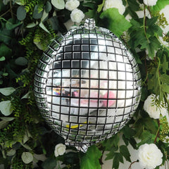 15" Mirrored Silver Disco Ball Mylar Reusable Foil Helium Air Balloon