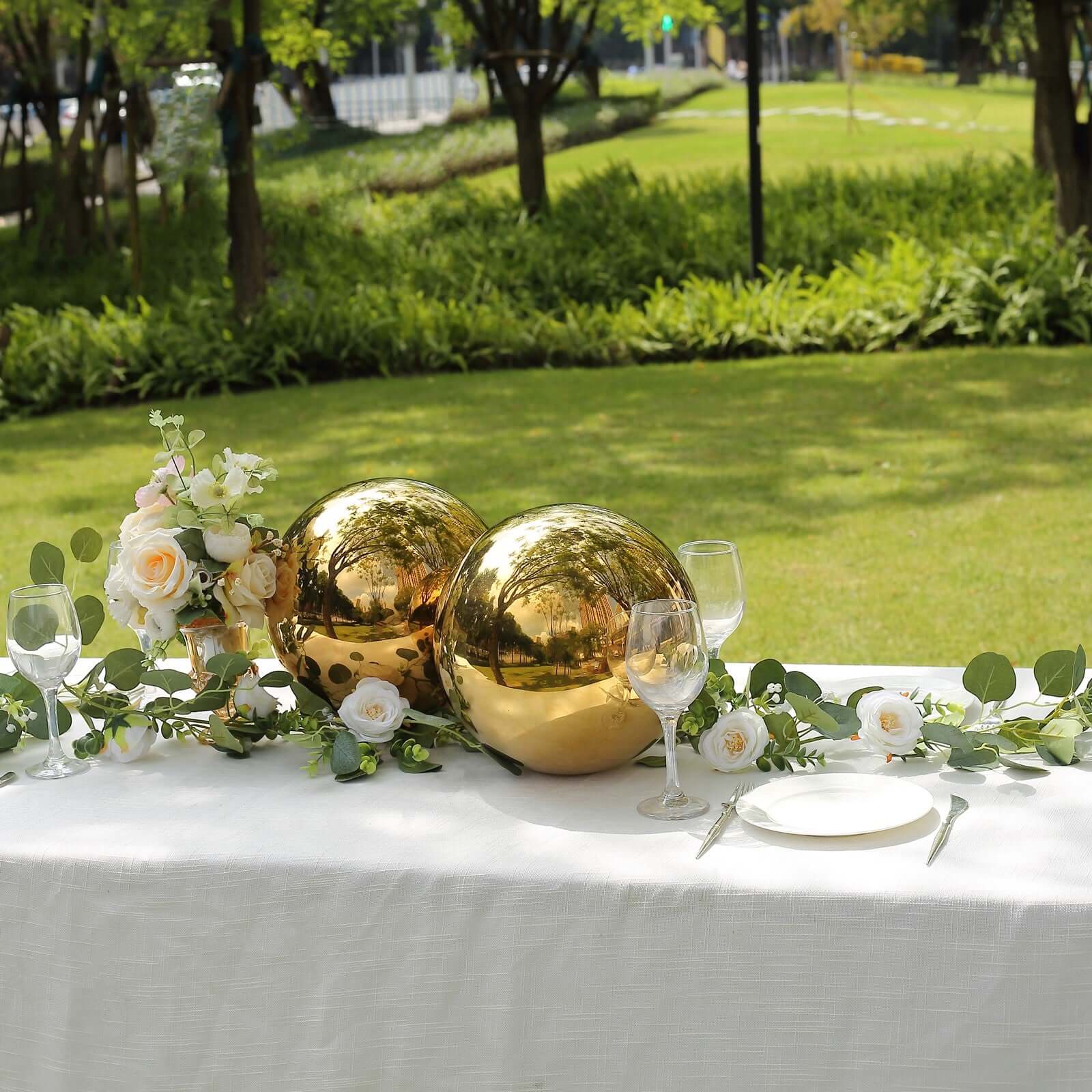 2-Pack Gazing Globe Mirror Ball Reflective Hollow Stainless Steel Gold Spheres - Decorative Outdoor Garden Display 12"