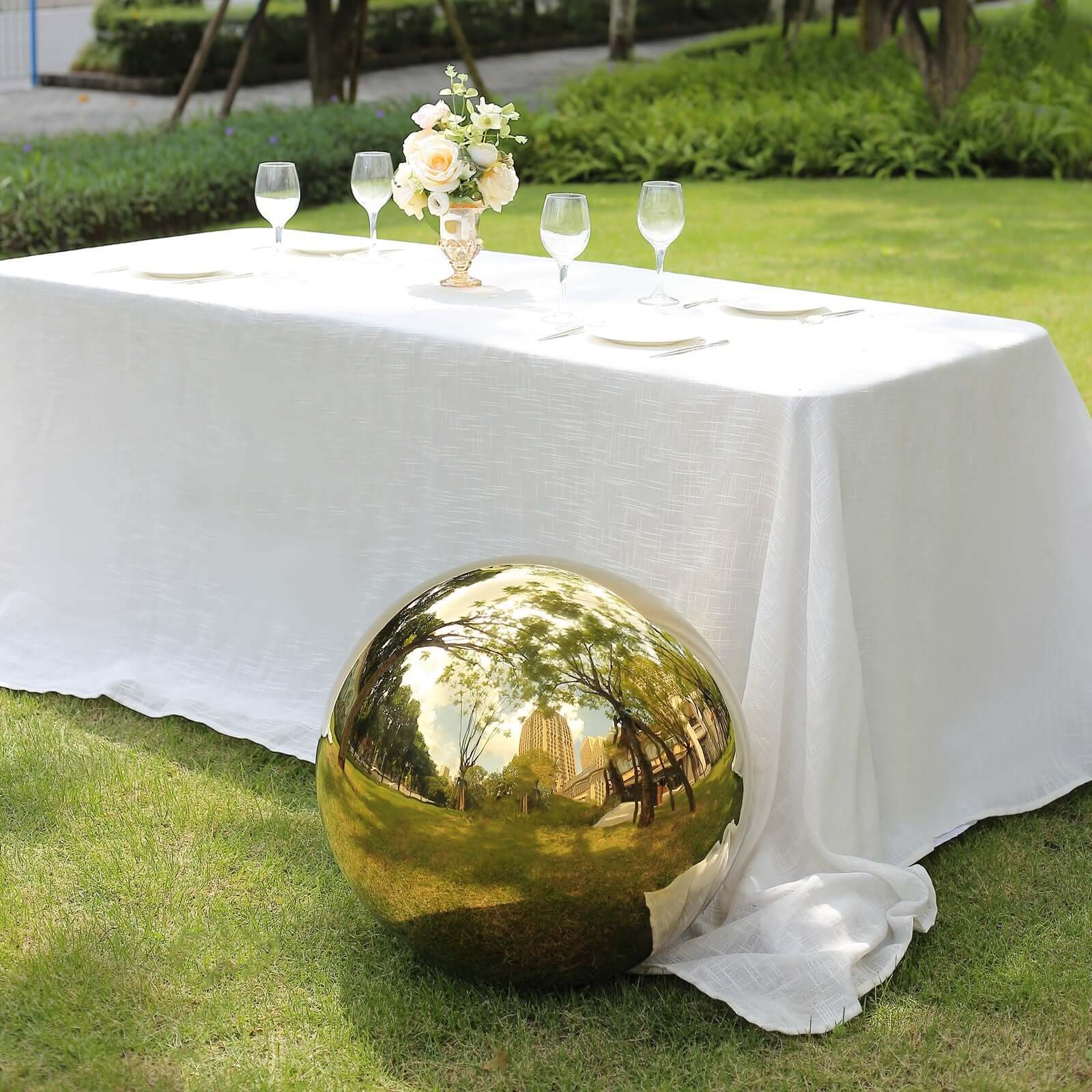 Gazing Globe Mirror Ball Reflective Hollow Stainless Steel Gold Sphere - Decorative Garden Accent Piece 20"