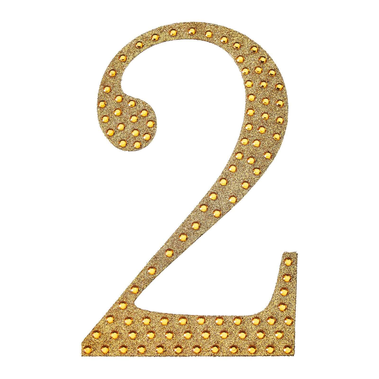 Decorative Rhinestone Number "2" Stickers, Glitter Adhesive Craft Numbers Gold DIY Sparkle Embellishments 4"
