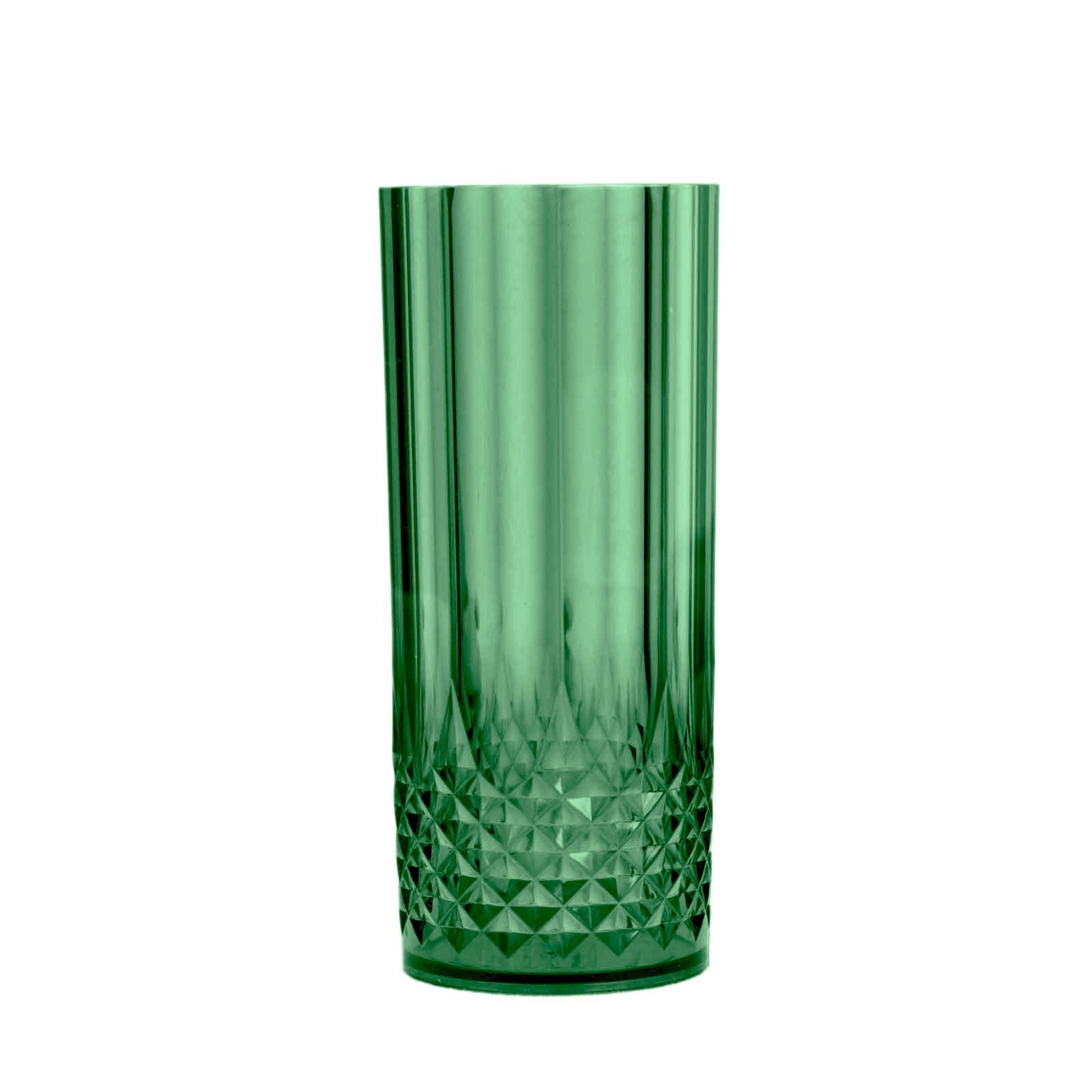 6-Pack Plastic Cocktail Tumblers Hunter Emerald Green Transparent Crystal Cut Style - Shatterproof Highball Glasses 14oz