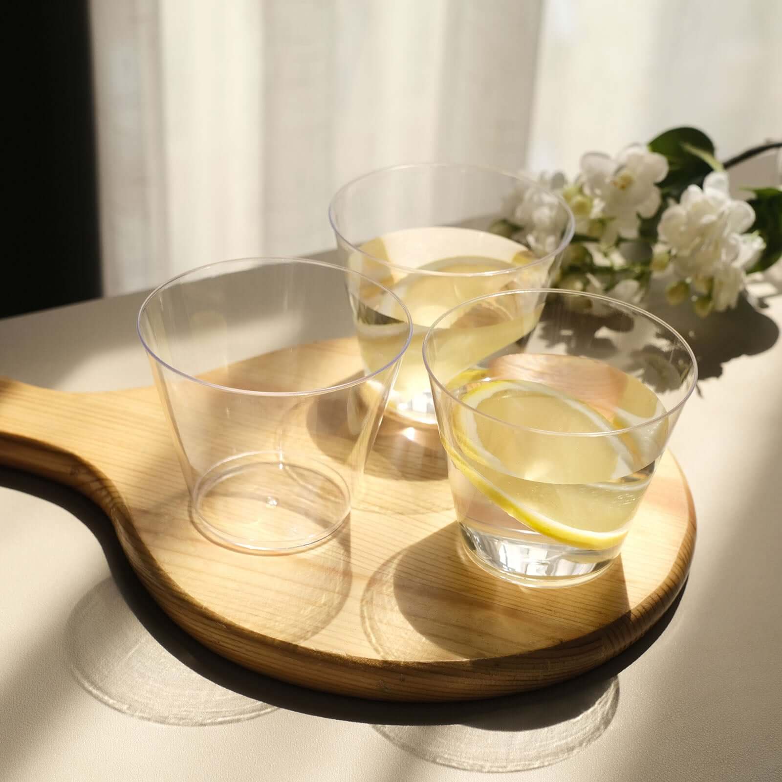 25-Pack Plastic Party Cups Clear Crystal - Stylish Short Disposable Glasses 9oz