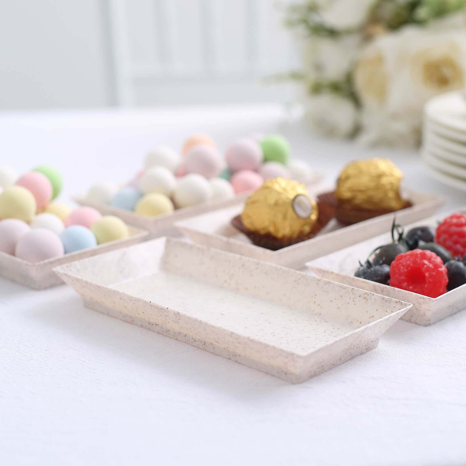 24-Pack Mini Wheat Straw Fiber Serving Trays Rectangular Biodegradable - Ideal for Appetizers 5"