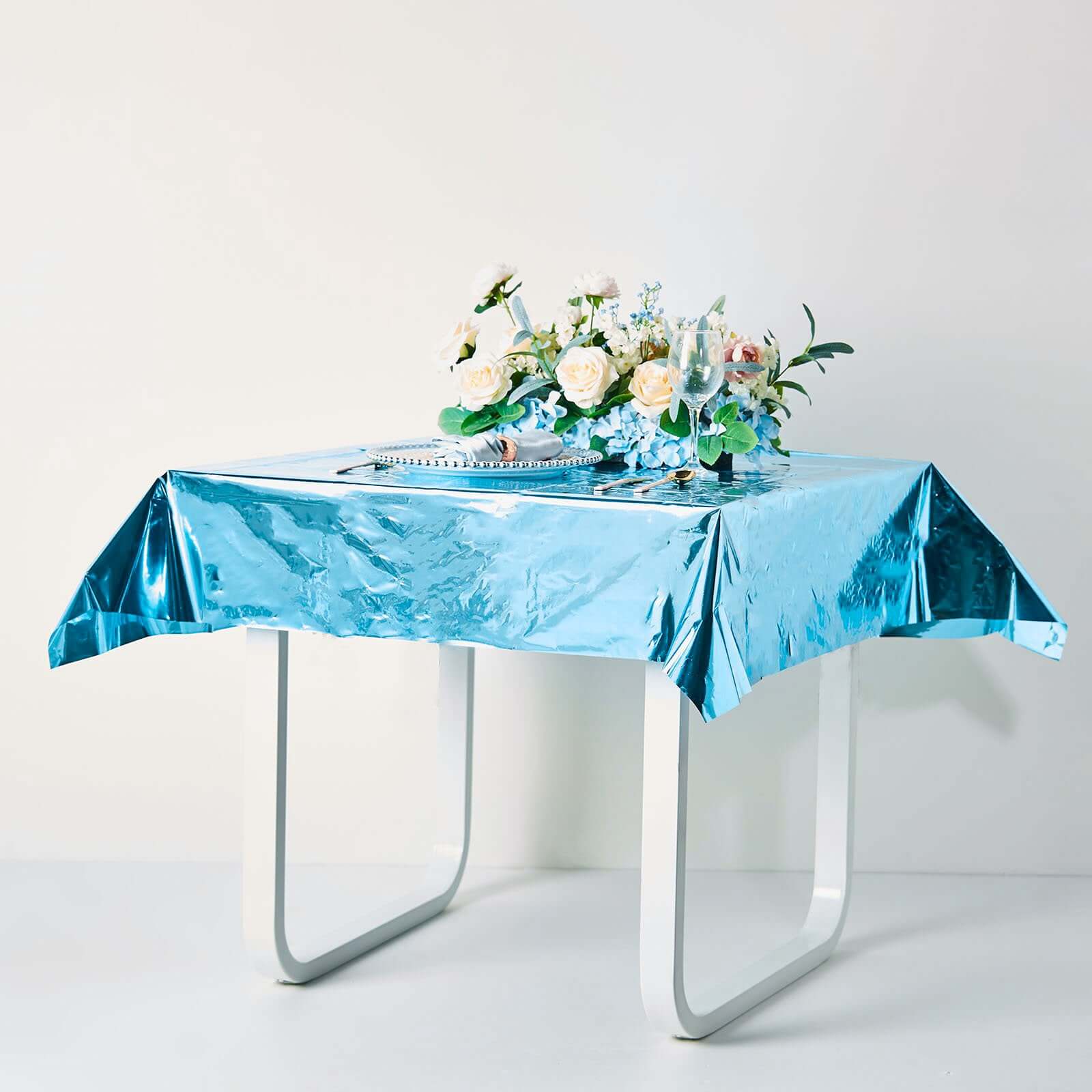 Metallic Foil Tablecloth Square Turquoise - Stylish Disposable Party Cover 50"x50"