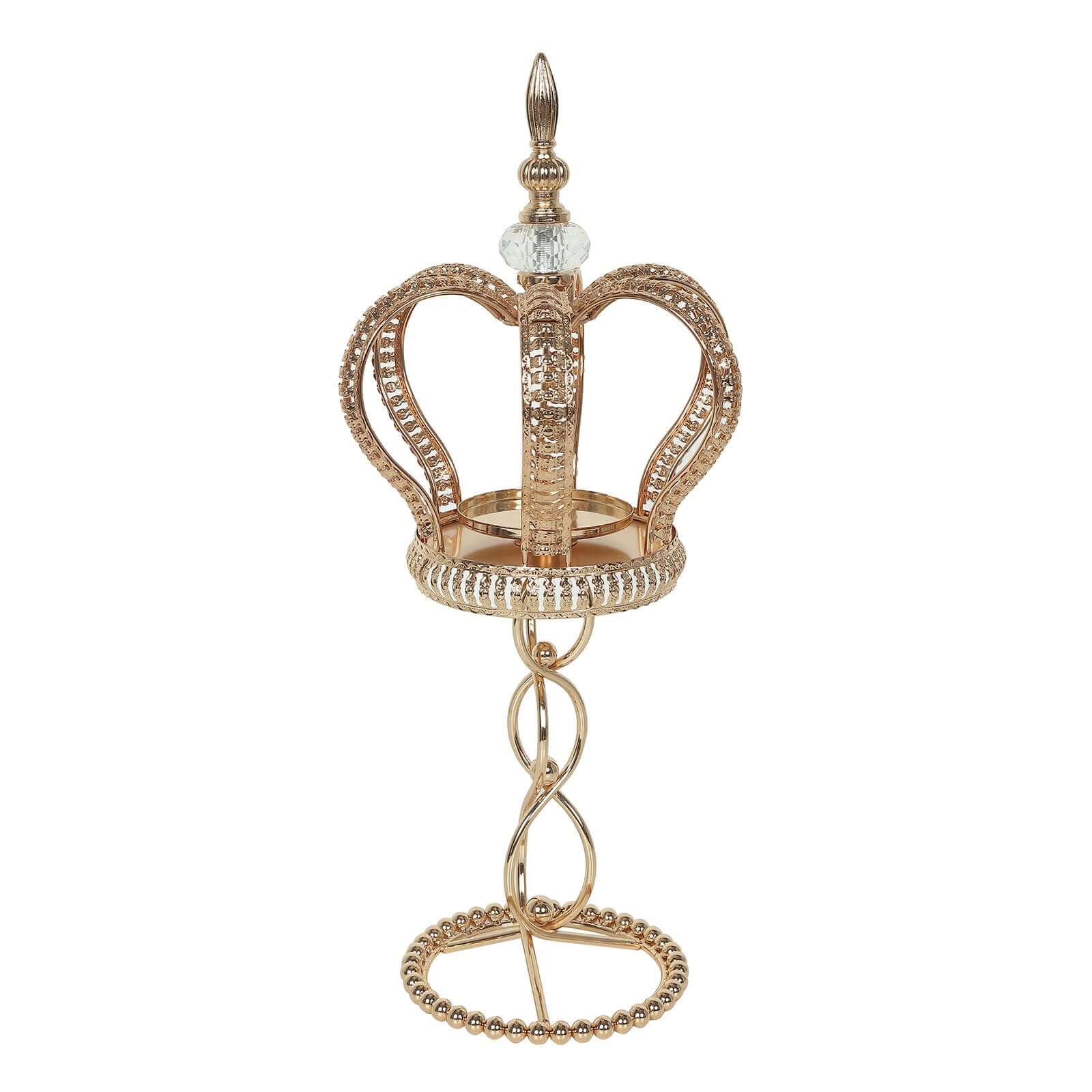 Metal Crown Spiral Pillar Candle Holder Stand Gold - Jeweled Votive Candle Centerpiece 18"