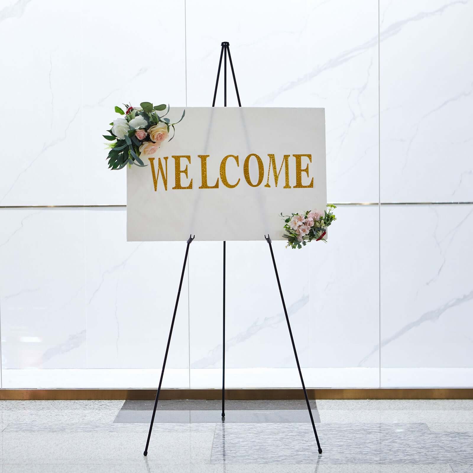 65" Black Metal Sign Holder Easel Stand, Collapsible Tripod Stand