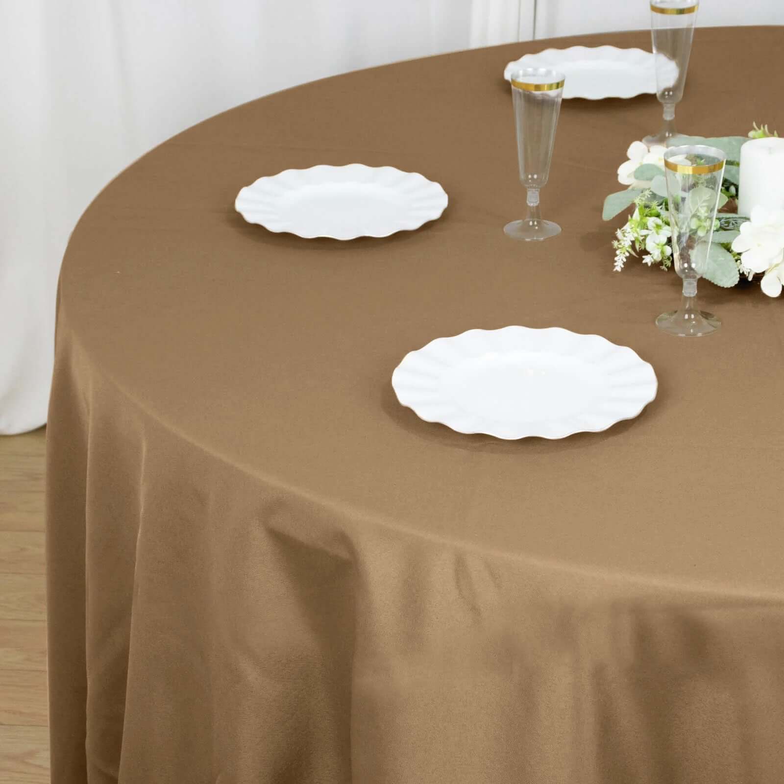 Polyester 108" Round Tablecloth Taupe - Wrinkle-Resistant Table Cover