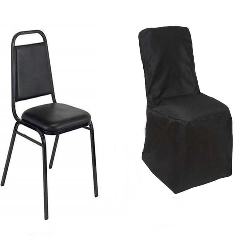 Polyester Chair Cover with Square Top for Banquet Chairs Black - Durable Reusable Slip-On Cover