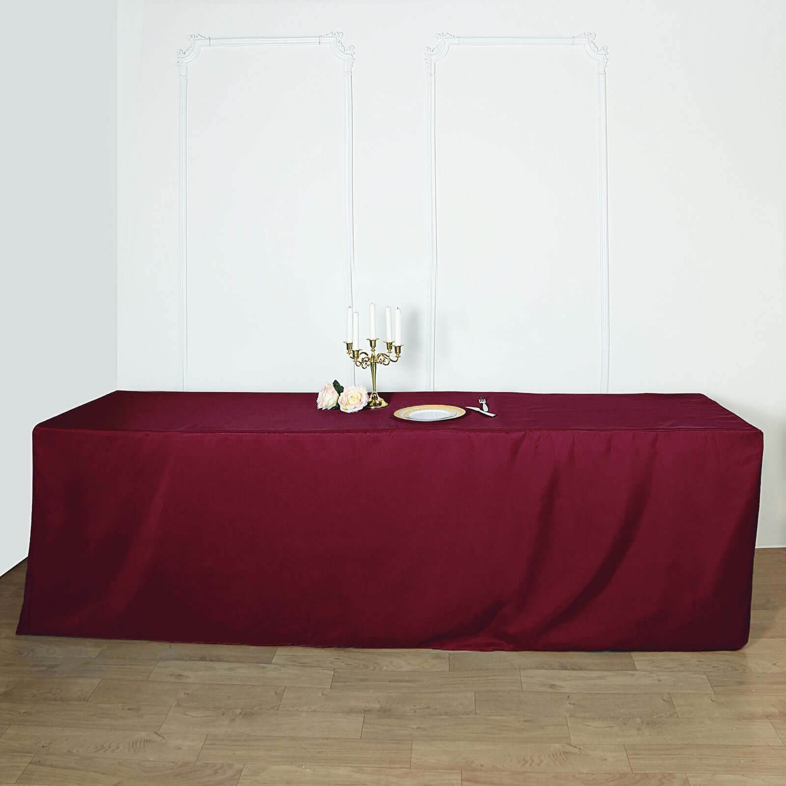 Fitted Polyester 96"x30" Rectangle Tablecloth Burgundy - Durable and Easy to Maintain Table Cover
