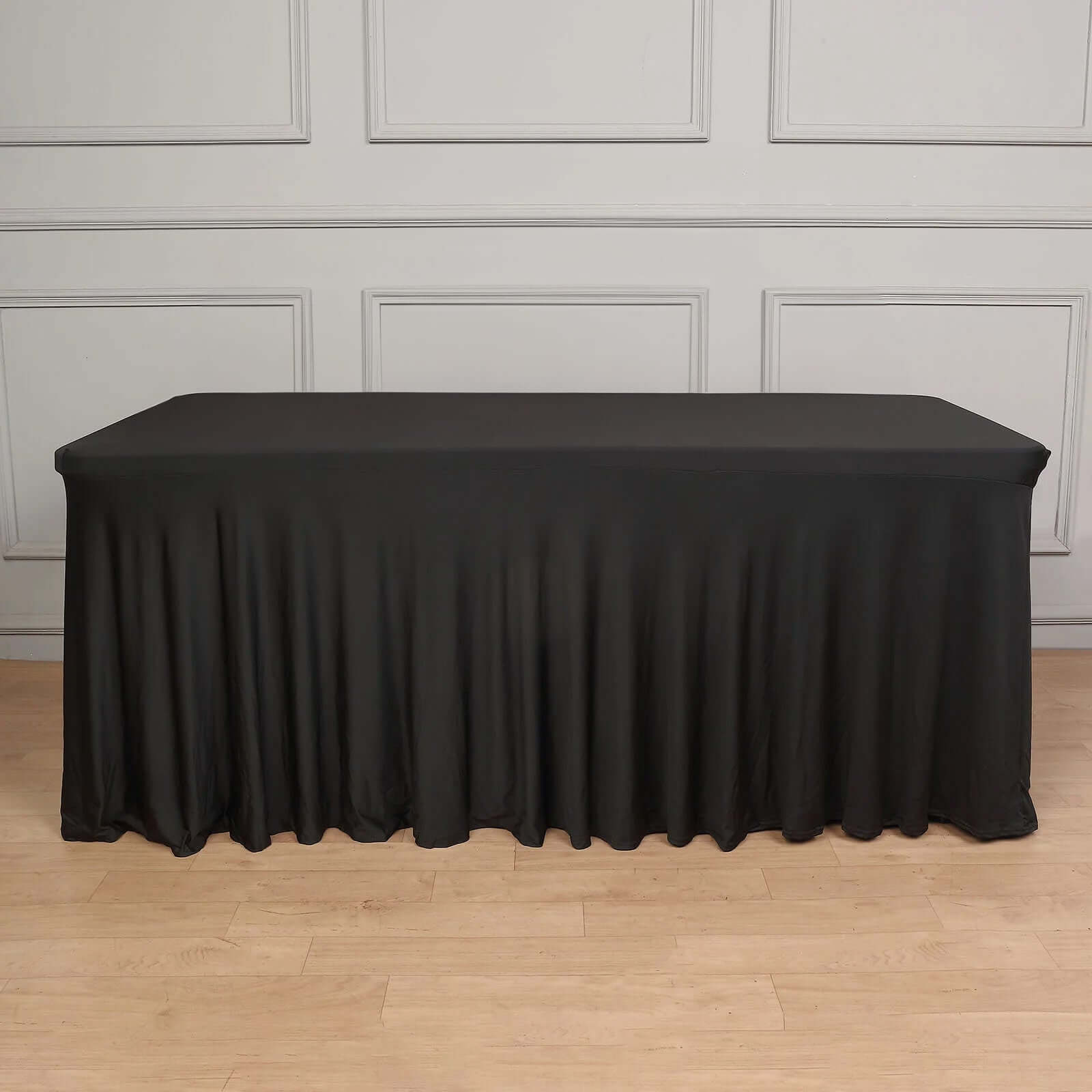 Spandex Rectangle 72"x30" Table Skirt Black with Wavy Skirt-Like Effect Table Cover