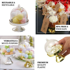 12-Pack Fillable Mini Pedestal Candy Container Clear/Gold - Decorative Candy Treat Favor Boxes with Dome Lid 4"