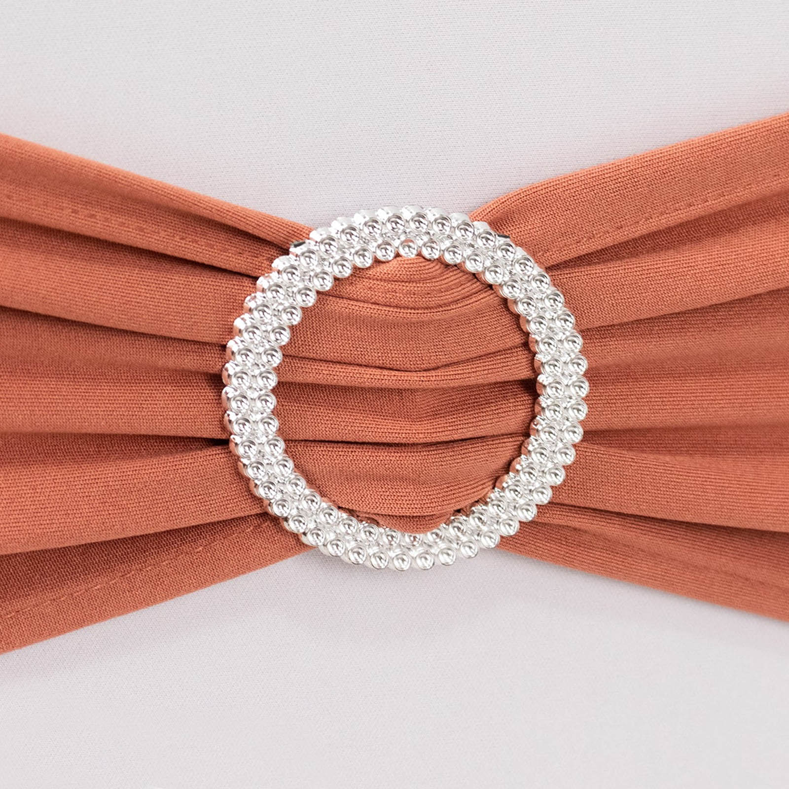 5 Pack Stretch Spandex Chair Sashes Terracotta (Rust) - Reusable Chair Bands with Silver Diamond Ring Slide Buckle 5"x14"