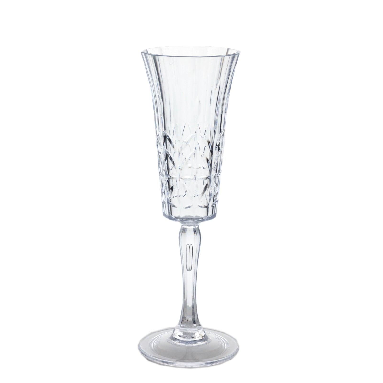 6 Pack 6oz Shatterproof Plastic Champagne Flutes with Embossed Leaf Pattern, Clear Reusable Cocktail Wine Glasses - 8.5"
