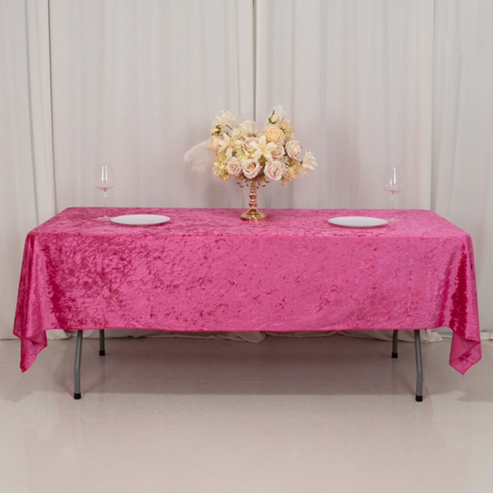 Premium Crushed Velvet 60"x102" Rectangle Tablecloth Fuchsia - Reusable Soft Table Cover