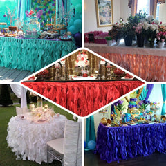 Taffeta 14ft Table Skirt Hunter Emerald Green - Cascading Curly Willow Style Table Cover