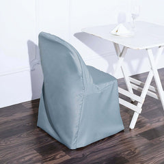 Polyester Slip On Folding Chair Covers Dusty Blue - Stain-Resistant Reusable Durable Fabric