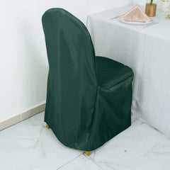 Polyester Slip On Banquet Chair Covers Hunter Emerald Green - Stain-Resistant Reusable Durable Fabric