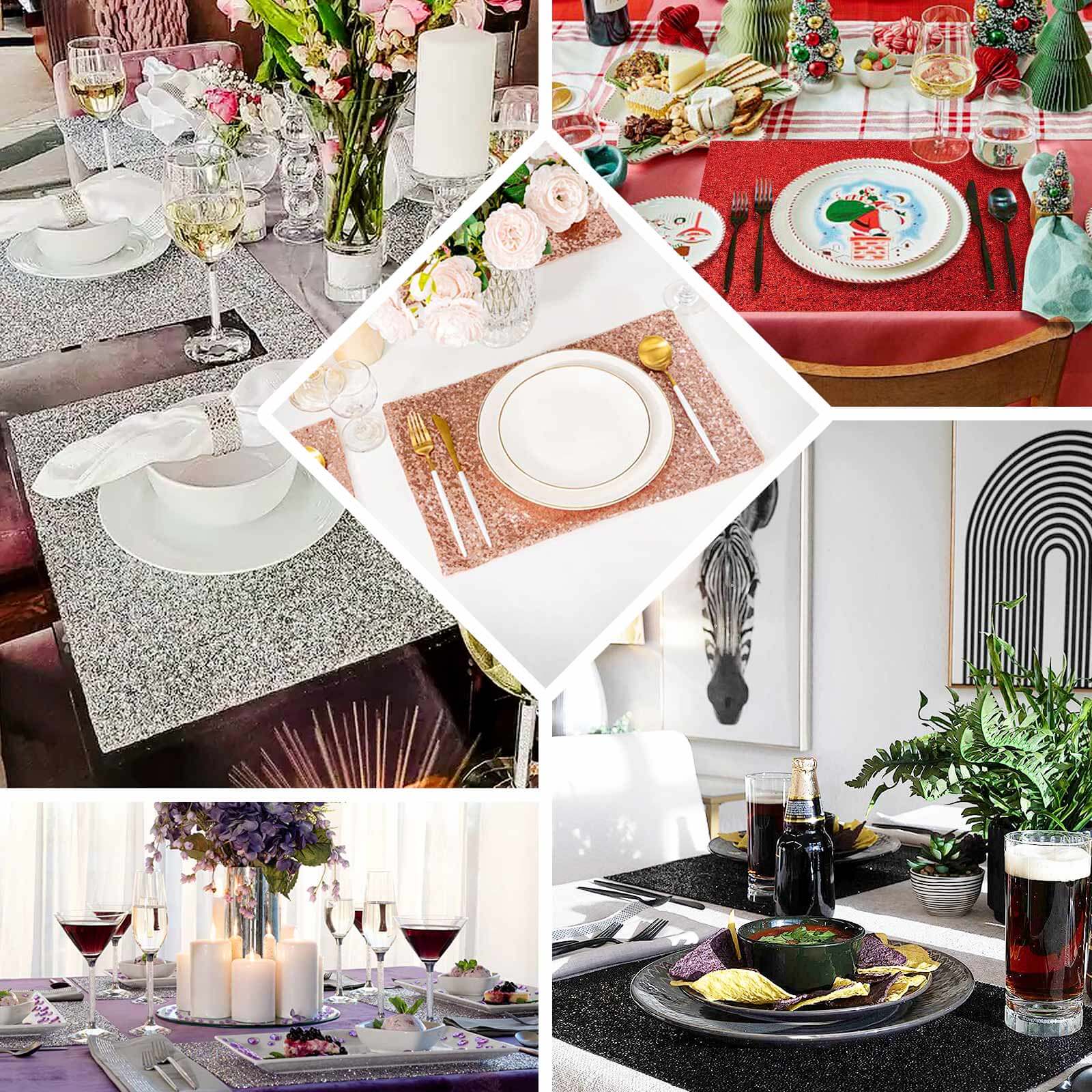 6-Pack Placemats Glitter Design Gold Sparkle Rectangle - Non-Slip Decorative Dining Table Mats 12"x18"