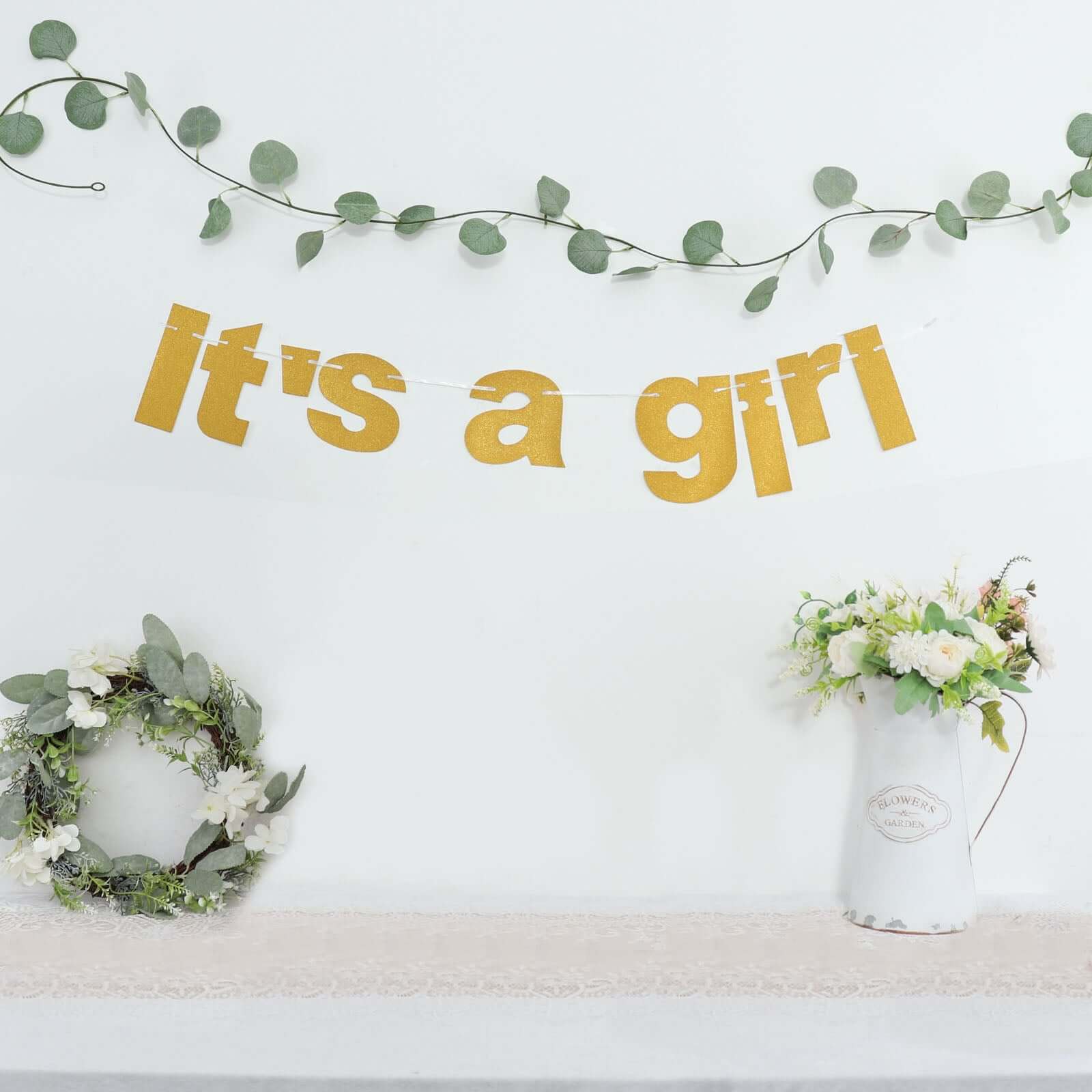 3ft Gold Glittered It's a Girl Paper Hanging Gender Reveal Garland Banner, Baby Shower Banner