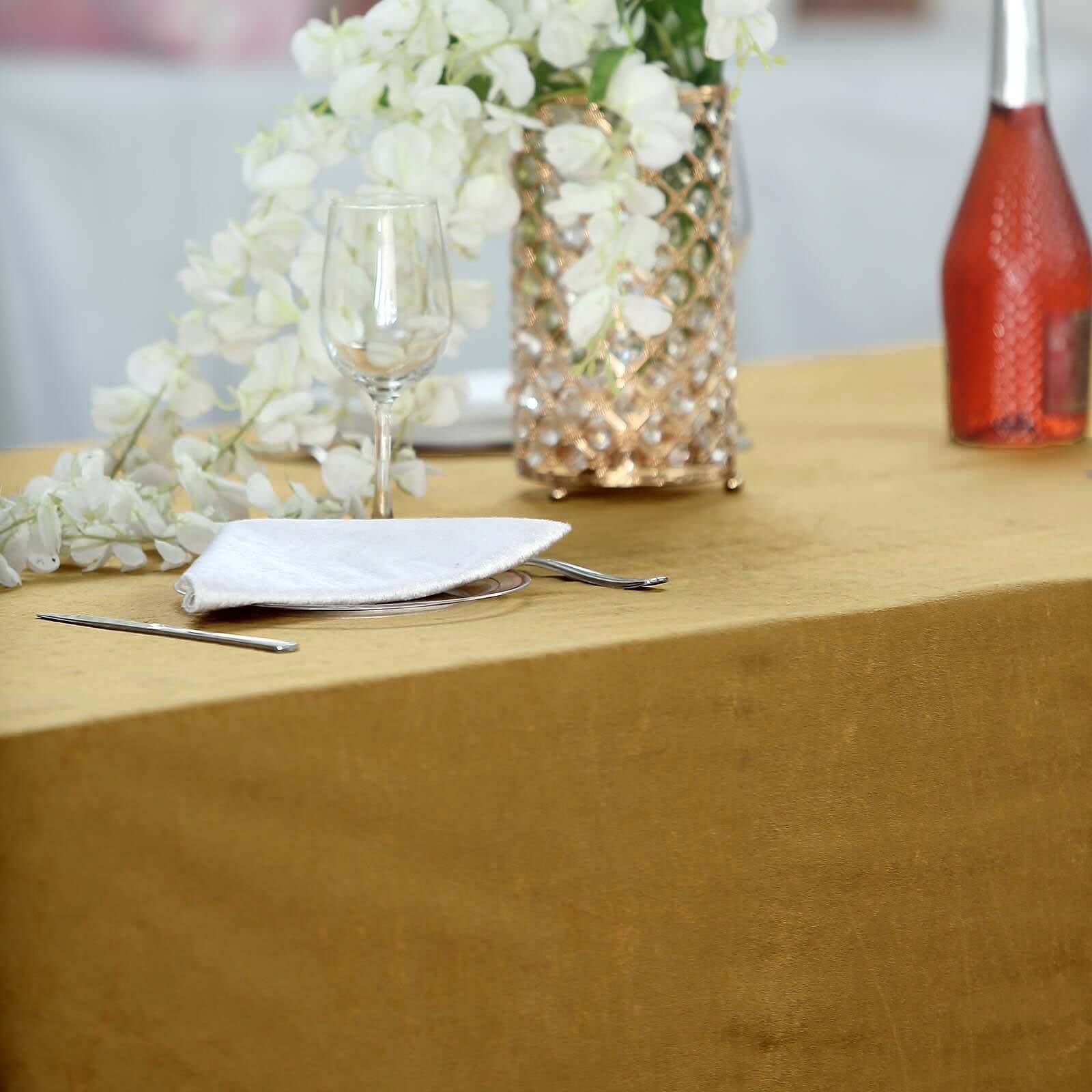 Premium Velvet 90"x156" Rectangle Tablecloth Gold - Reusable Soft & Stylish Seamless Table Cover for Sophisticated Weddings & Events