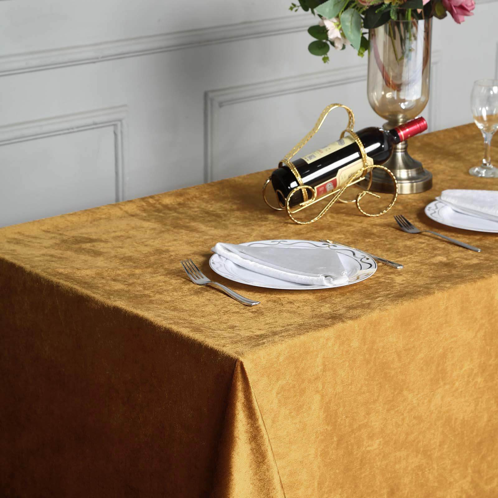 Premium Velvet 90"x132" Rectangle Tablecloth Gold - Reusable Soft & Polished Seamless Table Cover for Luxury Weddings & Events