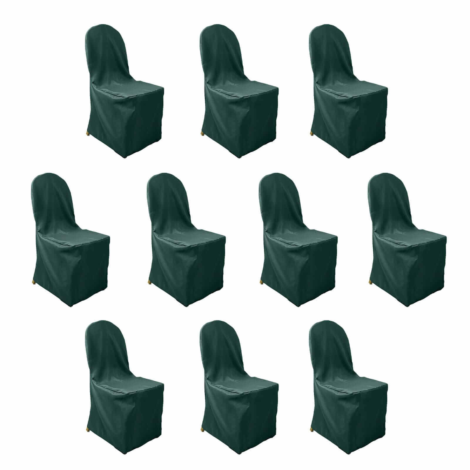 10 Pack Polyester Chair Cover for Banquet Chairs Hunter Emerald Green - Stain-Resistant Reusable Slip-On Slipcover