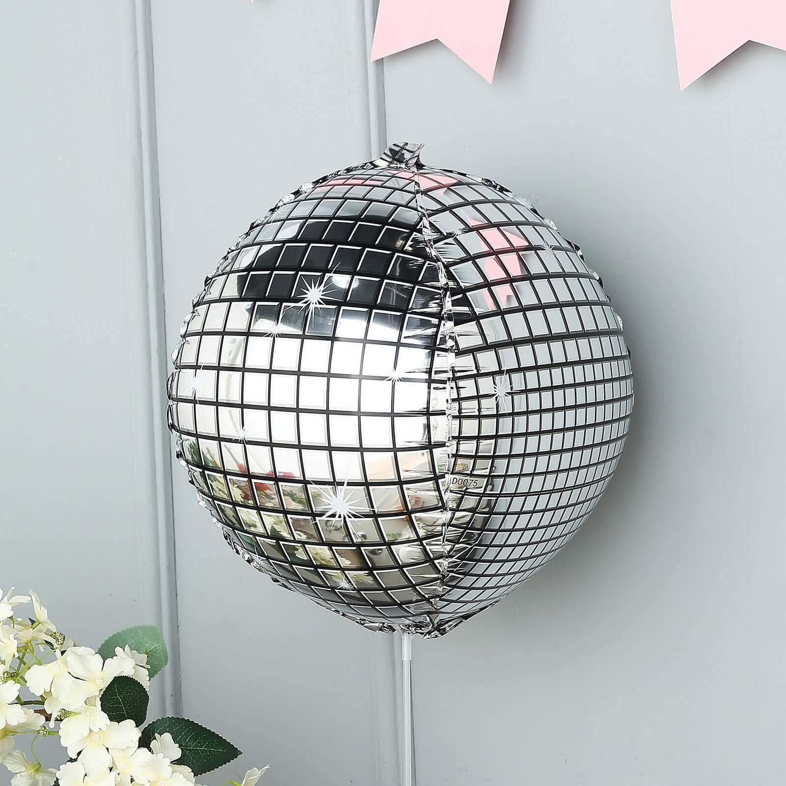 15" Mirrored Silver Disco Ball Mylar Reusable Foil Helium Air Balloon