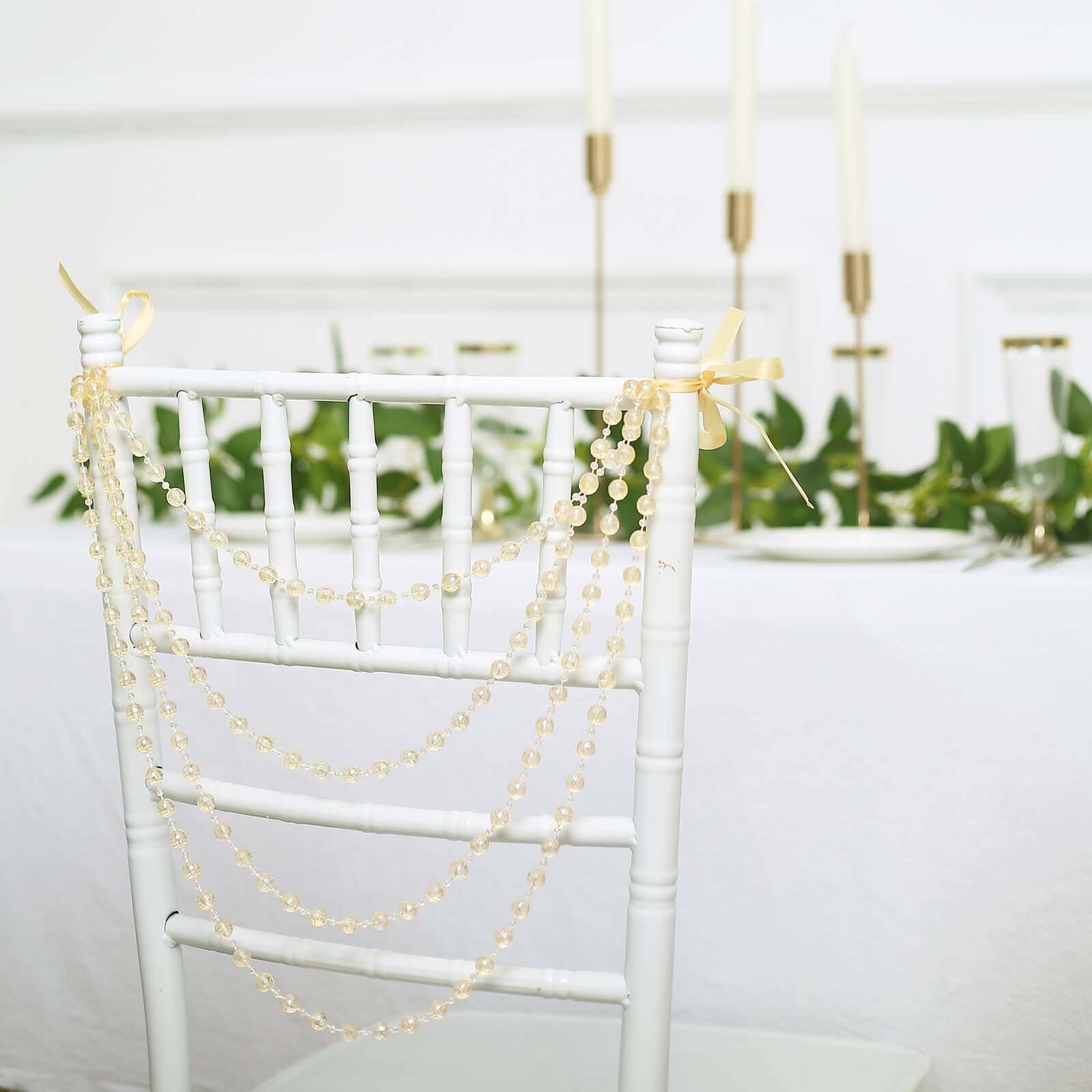 Faux Pearl Beaded 16" Chair Back Garland Sash Amber Gatsby-Inspired Style - Pre-Tied Chic Wedding Decor for Chiavari Chairs