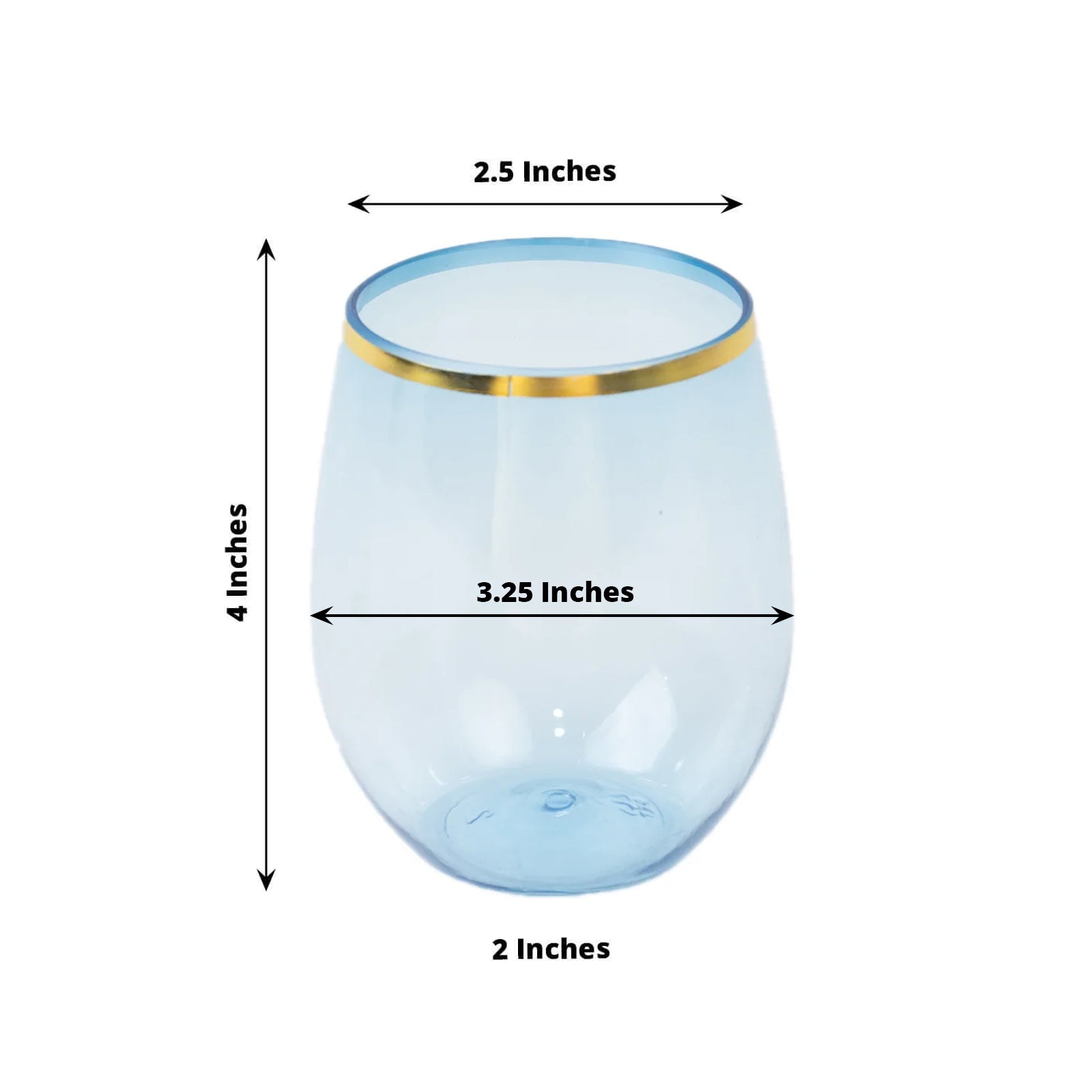 12-Pack Plastic Wine Tumblers Transparent Dusty Blue with Gold Rim - Reusable Drinkware 12oz