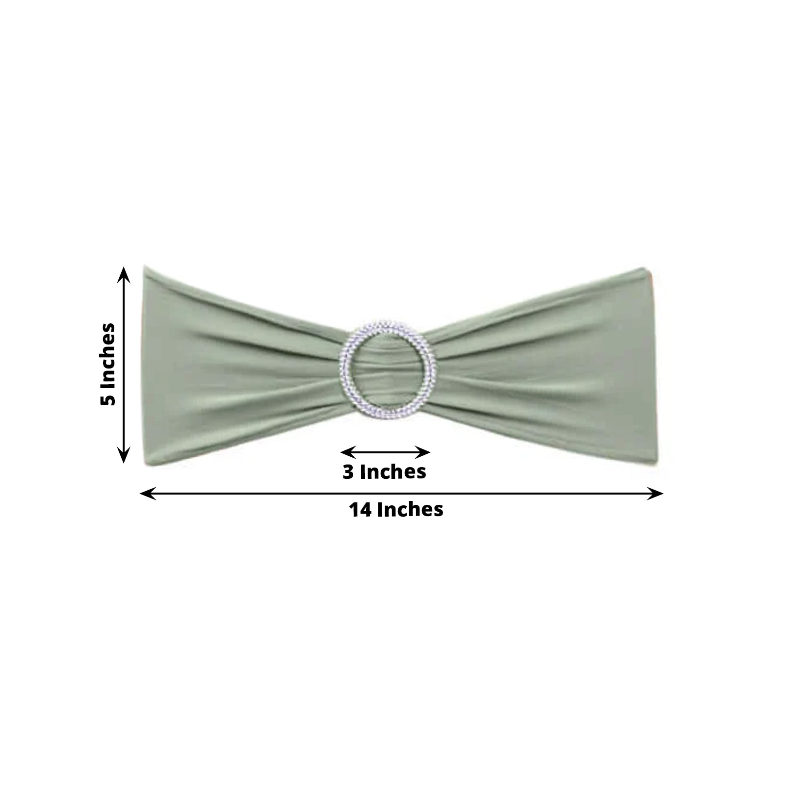 5 Pack Stretch Spandex Chair Sashes Sage Green - Reusable Chair Bands with Silver Diamond Ring Slide Buckle 5"x14"