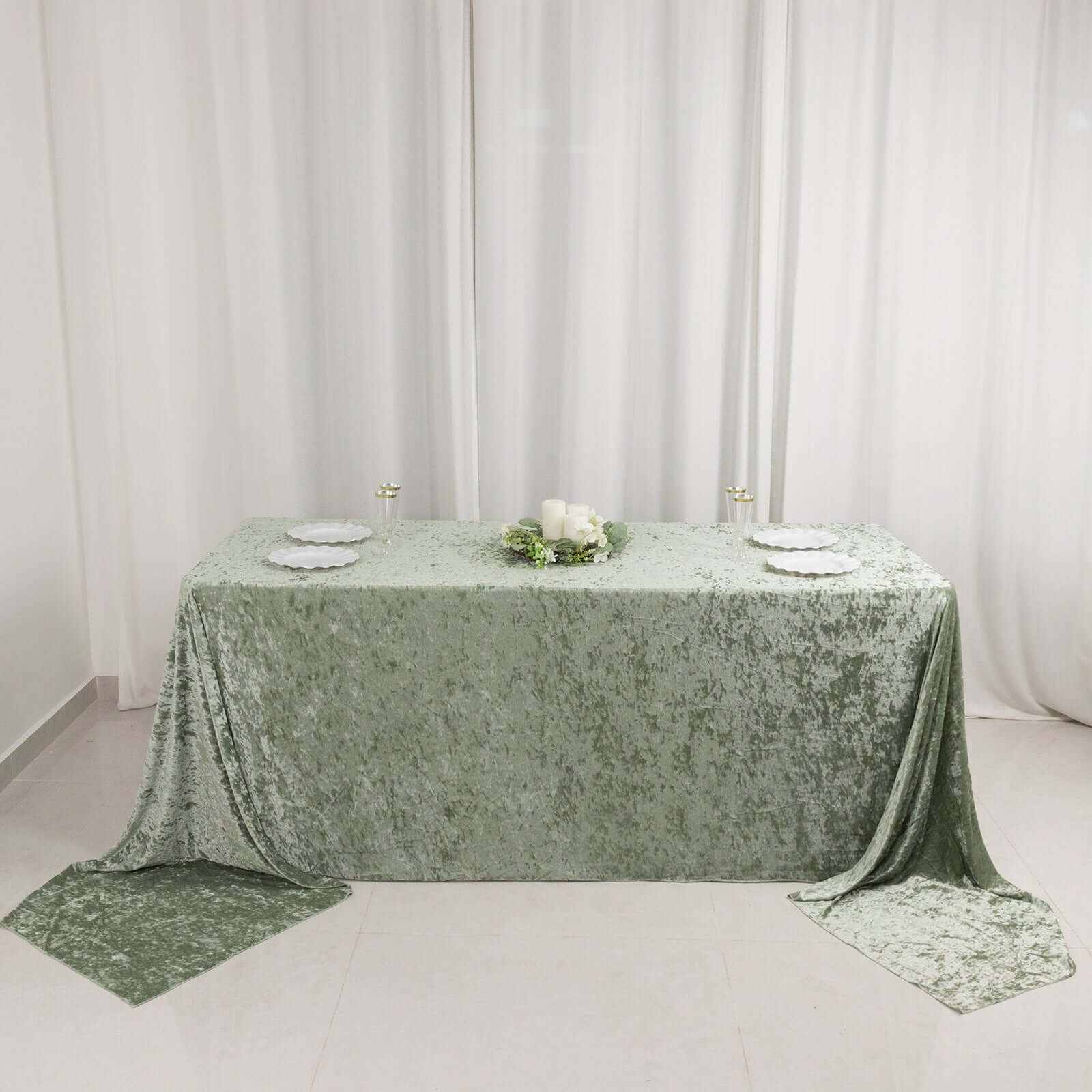 Premium Crushed Velvet 90"x156" Rectangle Tablecloth Sage Green - Reusable Soft Seamless Table Cover