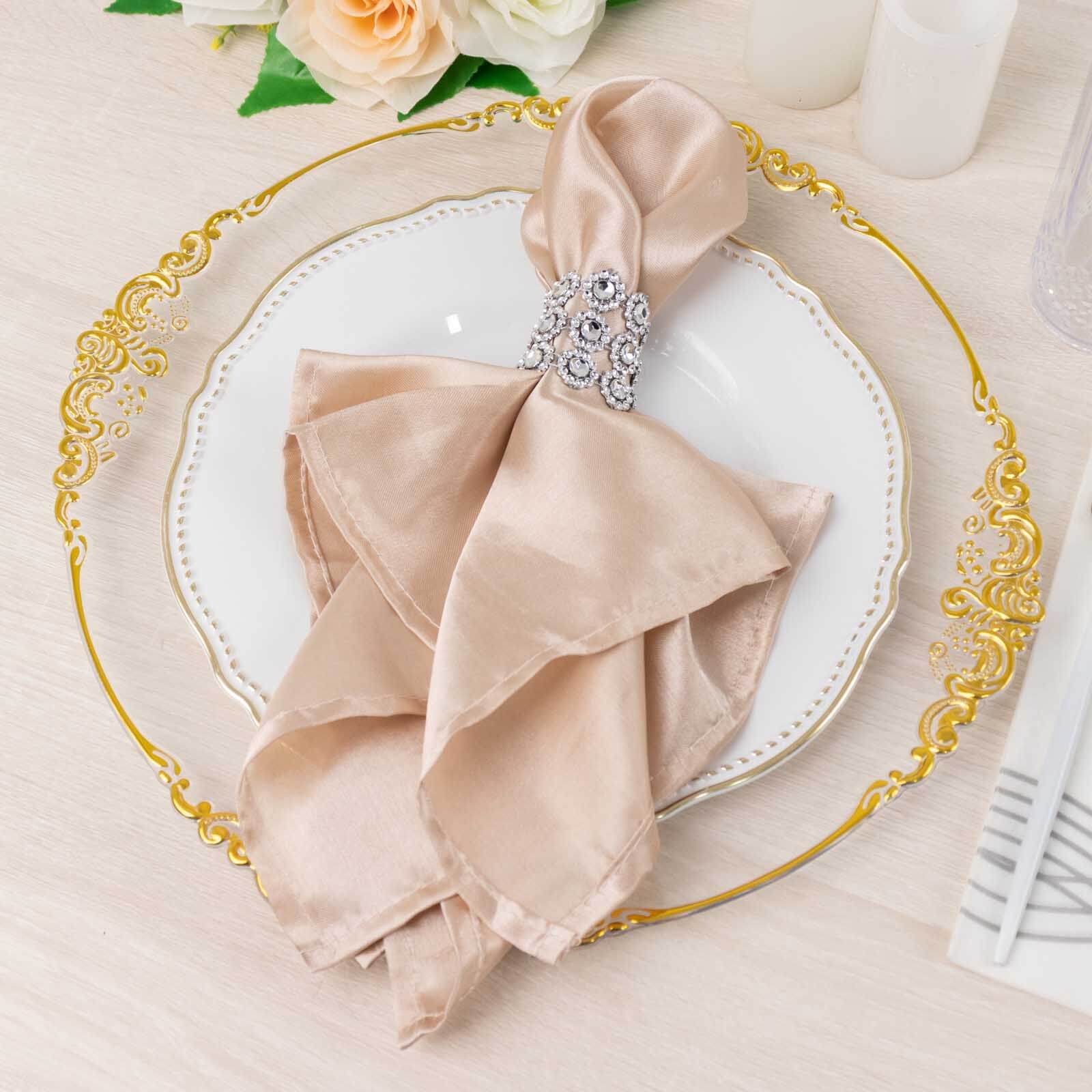 10 Pack Silver Sunflower Diamond Rhinestones Napkin Holders With Velcro, Elegant Wedding Napkin Rings