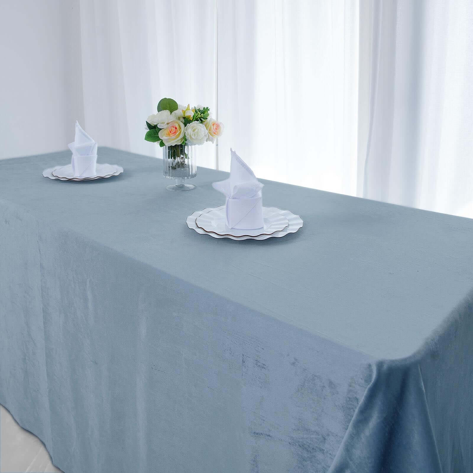 Premium Velvet 90"x156" Rectangle Tablecloth Dusty Blue - Reusable Soft & Seamless Table Cover