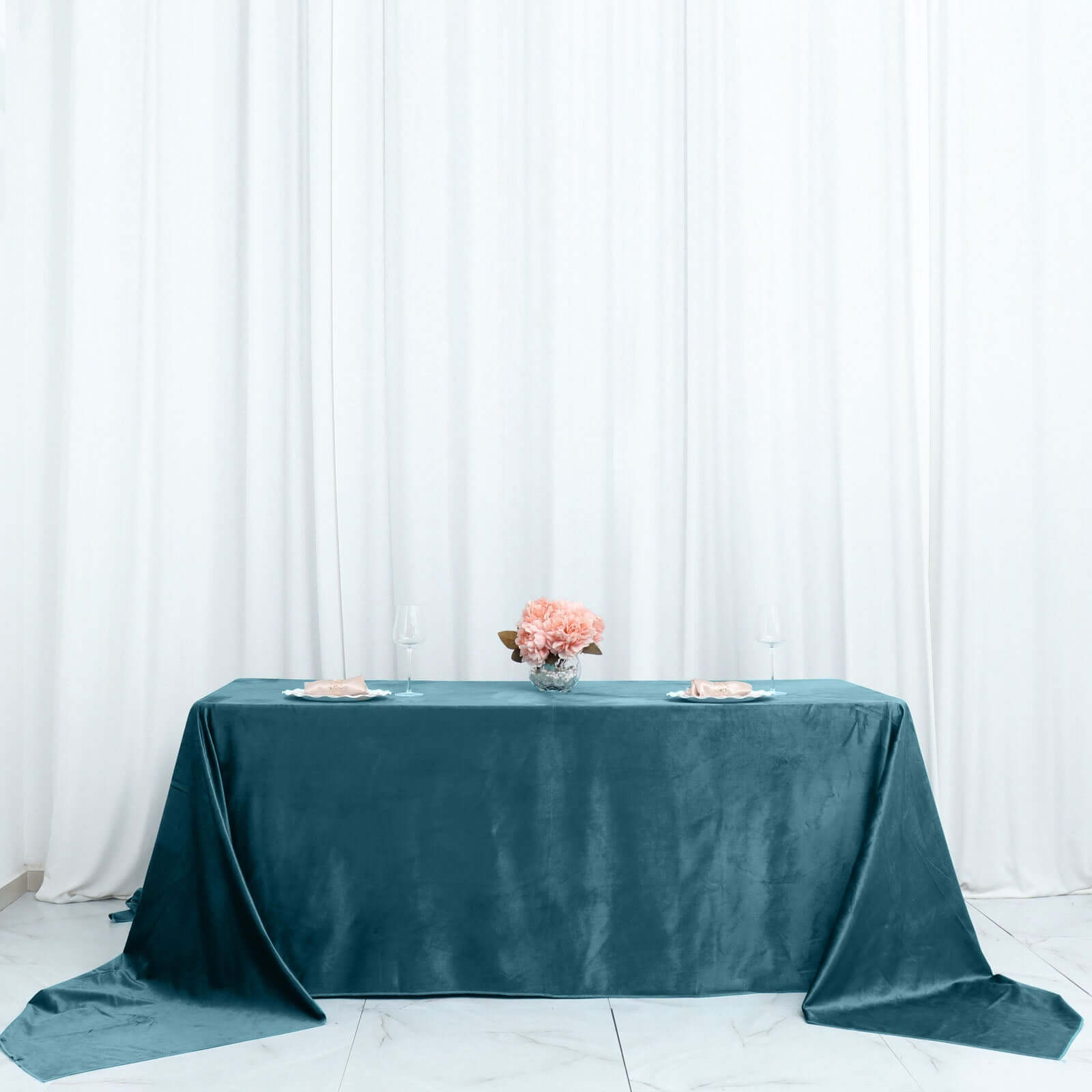 Premium Velvet 90"x156" Rectangle Tablecloth Peacock Teal - Reusable Soft & Seamless Table Cover