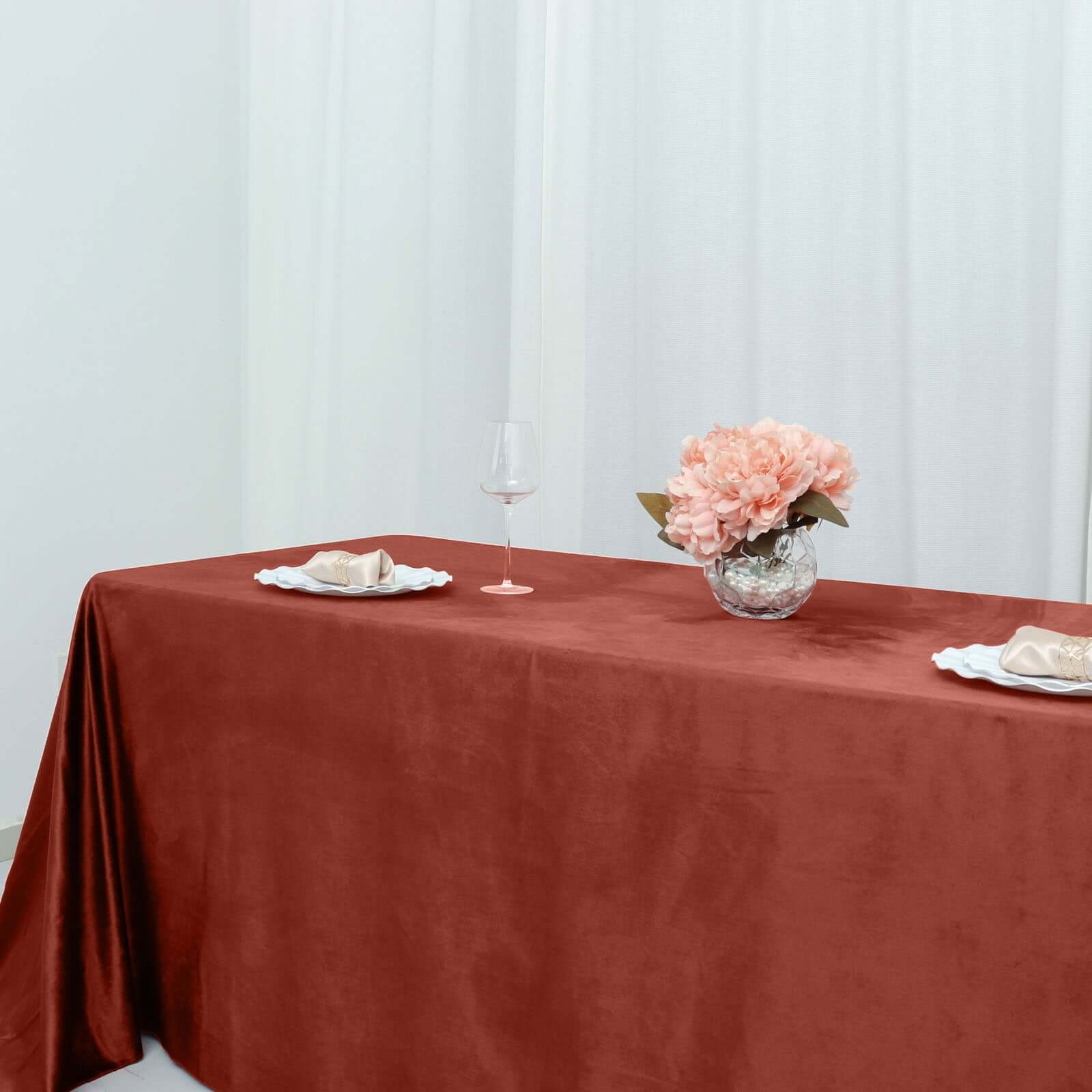 Premium Velvet 90"x132" Rectangle Tablecloth Terracotta (Rust) - Reusable Soft & Seamless Table Cover