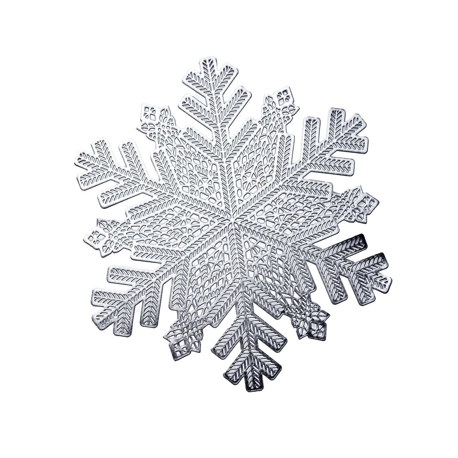 6-Pack Dining Table Mats Snowflake Design Silver - Vinyl Non-Slip Surface for Winter Decor 18"