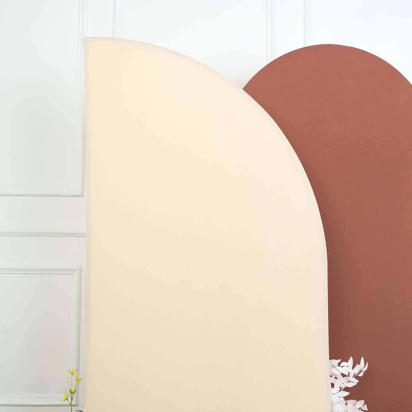 7ft Matte Beige Spandex Half Moon Chiara Backdrop Stand Cover, Custom Fitted Wedding Arch Cover