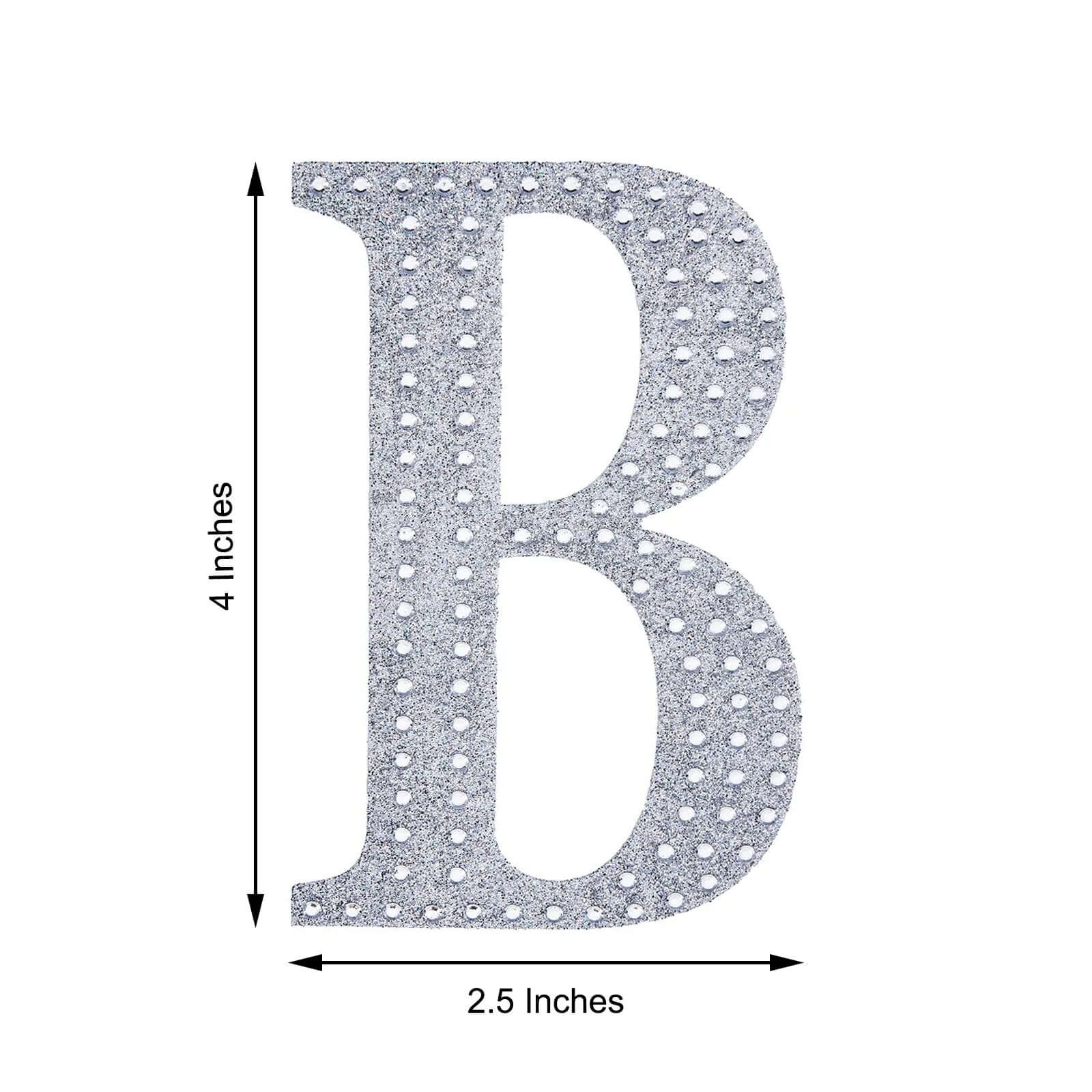 Decorative Rhinestone Alphabet "B" Letter Stickers, Glitter Adhesive Craft Letters Silver DIY Sparkle Embellishments 4"