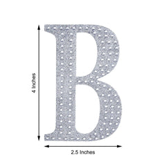 Decorative Rhinestone Alphabet "B" Letter Stickers, Glitter Adhesive Craft Letters Silver DIY Sparkle Embellishments 4"