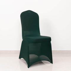 Spandex Chair Cover with Silver Rhinestone Buckled Sash Band Hunter Emerald Green - Stretch Fitted Slipcover