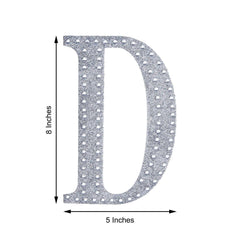 Decorative Rhinestone Alphabet "D" Letter Stickers, Glitter Adhesive Craft Letters Silver DIY Sparkle Embellishments 8"