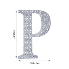 Decorative Rhinestone Alphabet "P" Letter Stickers, Glitter Adhesive Craft Letters Silver DIY Sparkle Embellishments 4"